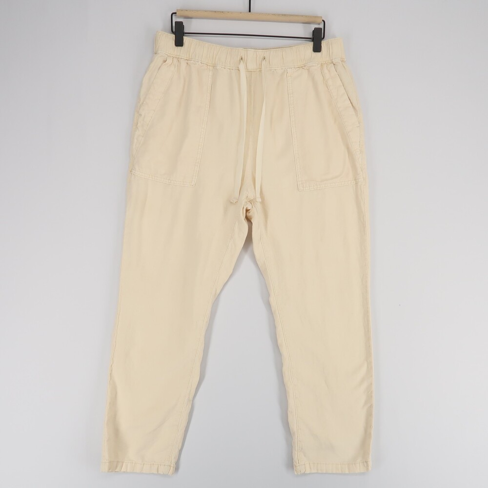 Pilcro Crop Pants Womens M Cream Linen Viscose Drawstring Straight Leg High Rise
